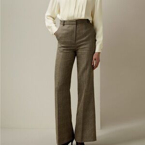 Wool/linen Plaid Wide-Leg Trousers
